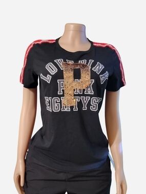 PINK Victoria's Secret Black Tee with Label Detail